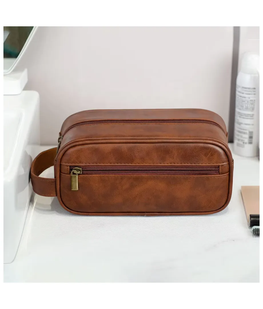 Retro Double-Color PU Leather Shockproof Toiletry Bag OEM Wholesale Travel - View 6